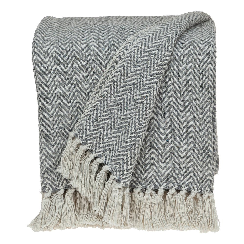 Handloomed Dark Gray Cotton Throw Blanket with Tassels HomeRoots