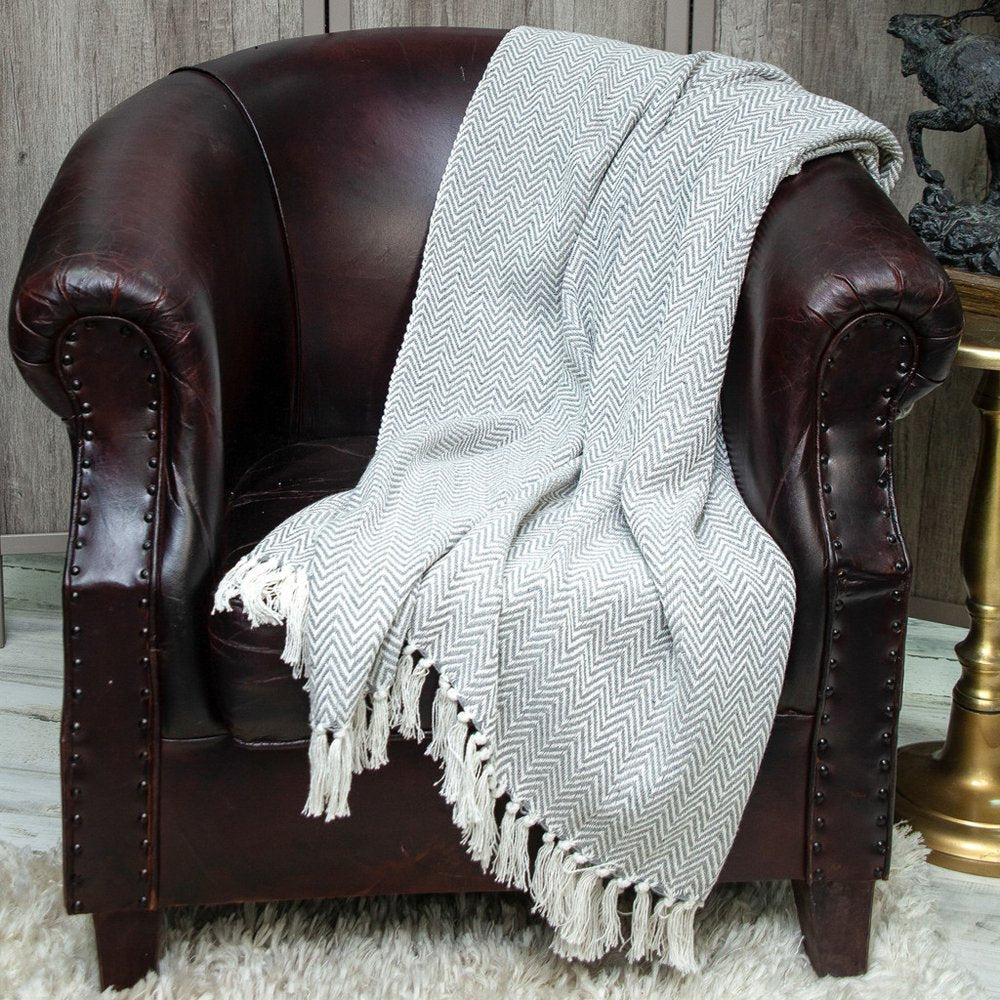 Handloomed Dark Gray Cotton Throw Blanket with Tassels HomeRoots
