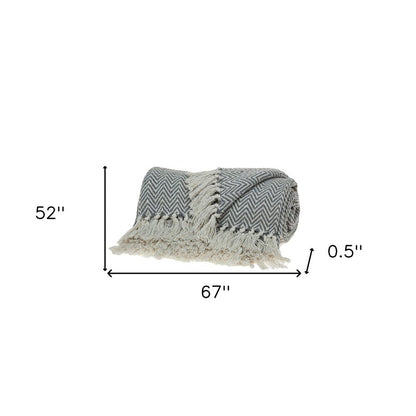 Handloomed Dark Gray Cotton Throw Blanket with Tassels HomeRoots