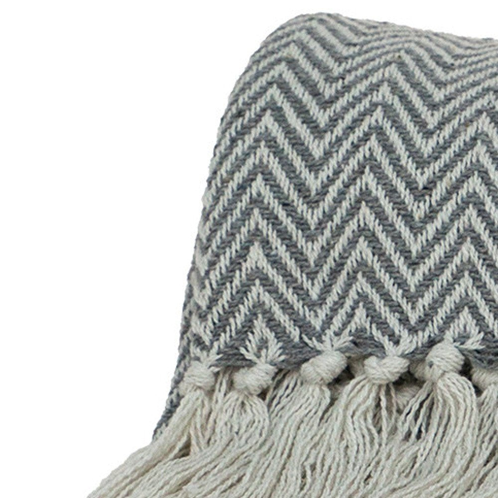 Handloomed Dark Gray Cotton Throw Blanket with Tassels HomeRoots