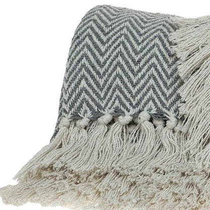 Handloomed Dark Gray Cotton Throw Blanket with Tassels HomeRoots