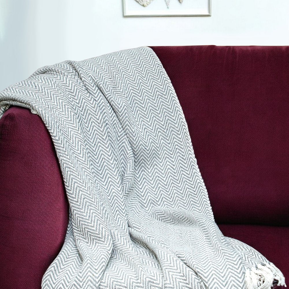Handloomed Dark Gray Cotton Throw Blanket with Tassels HomeRoots