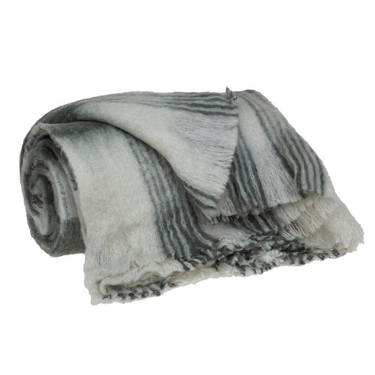 Transitional Gray and White Woven Handloom Throw HomeRoots
