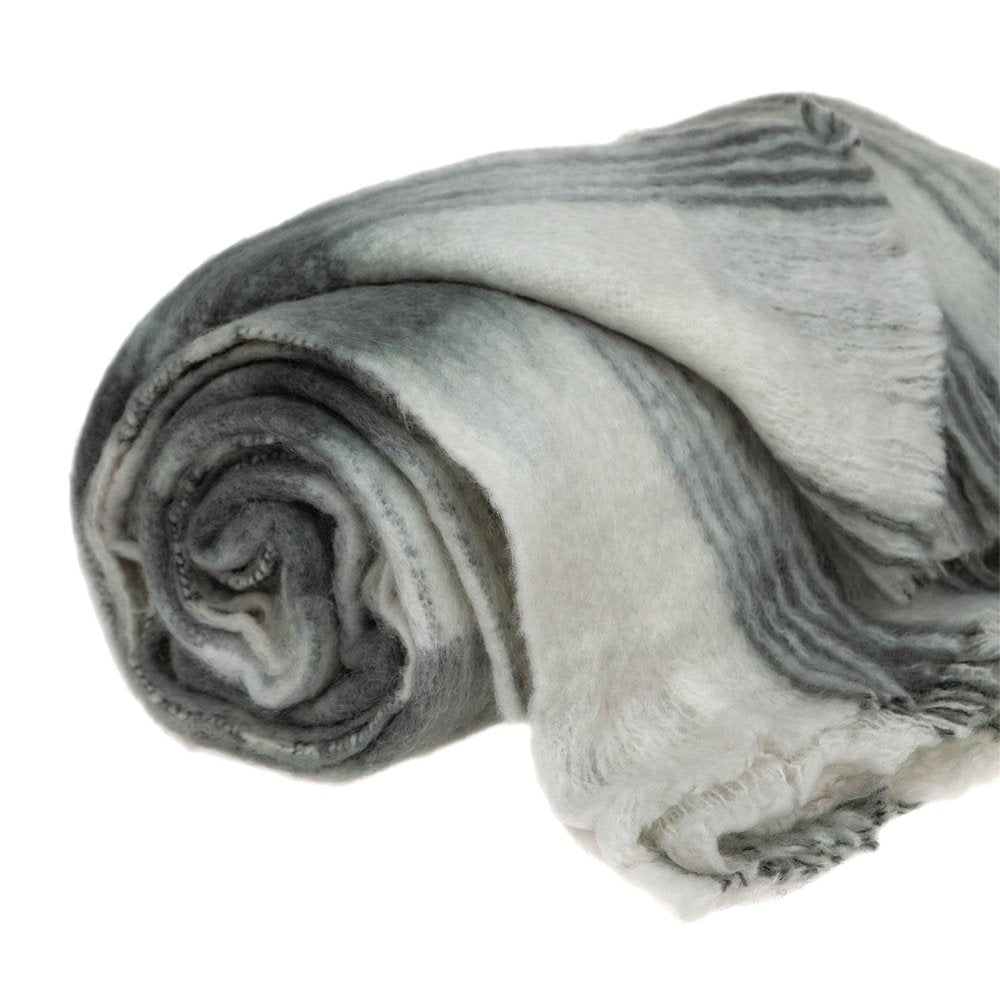 Transitional Gray and White Woven Handloom Throw HomeRoots