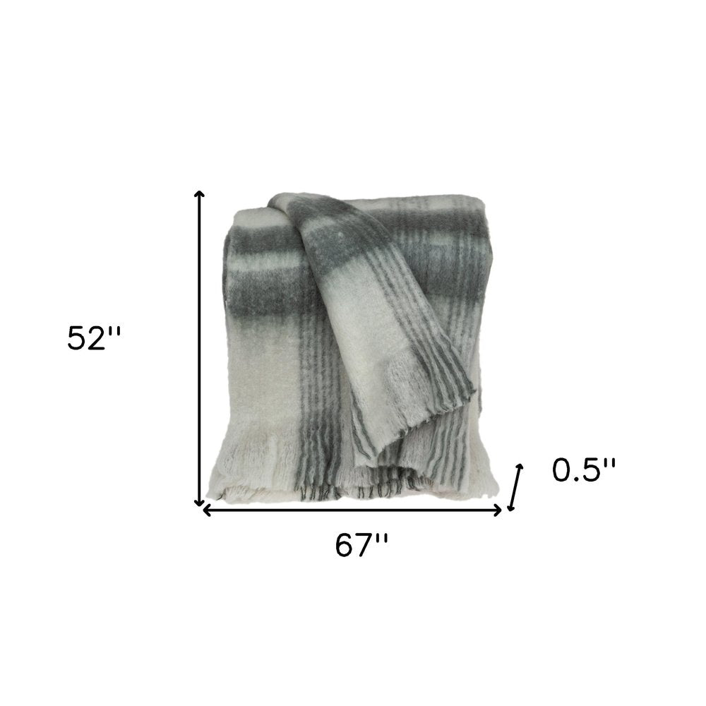 Transitional Gray and White Woven Handloom Throw HomeRoots