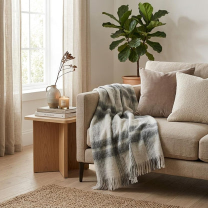 Transitional Gray and White Woven Handloom Throw HomeRoots