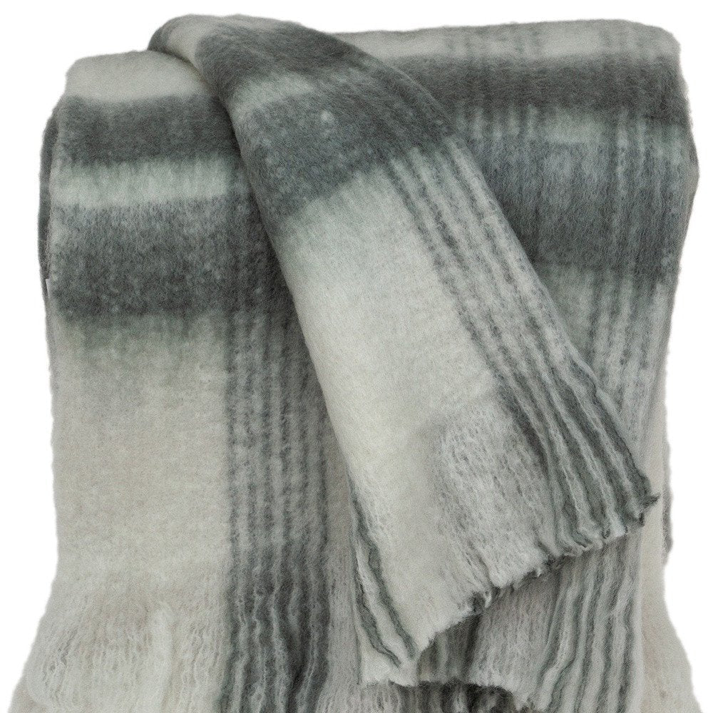 Transitional Gray and White Woven Handloom Throw — view 7