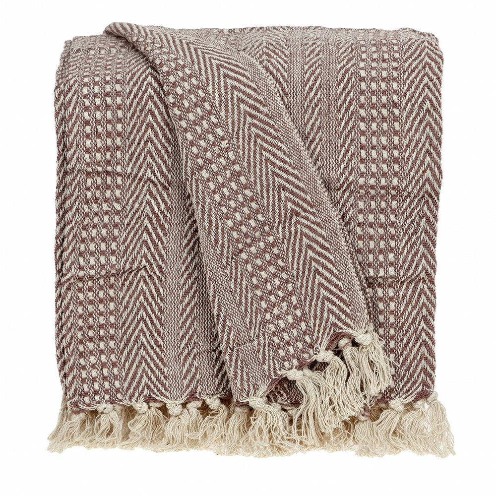 Brown and Beige Woven Herringbone Handloomed Throw HomeRoots