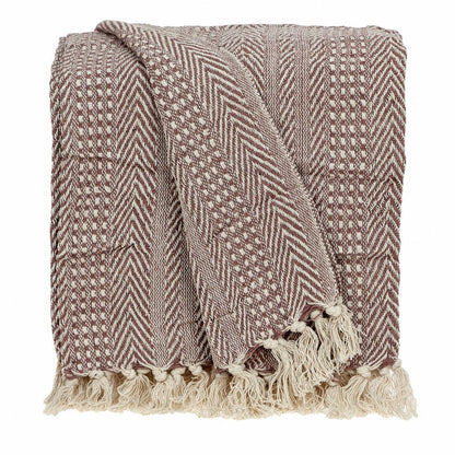 Brown and Beige Woven Herringbone Handloomed Throw HomeRoots