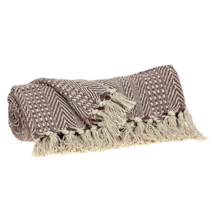 Brown and Beige Woven Herringbone Handloomed Throw HomeRoots