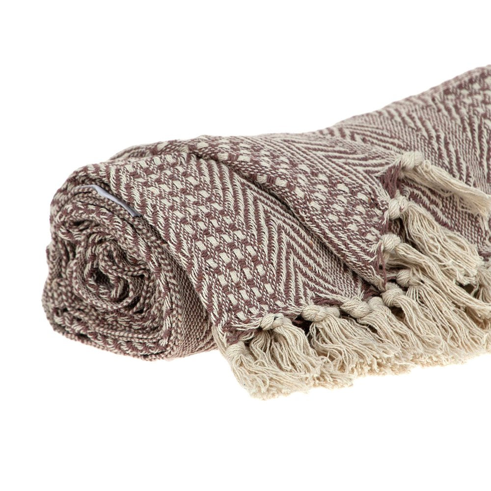 Brown and Beige Woven Herringbone Handloomed Throw HomeRoots