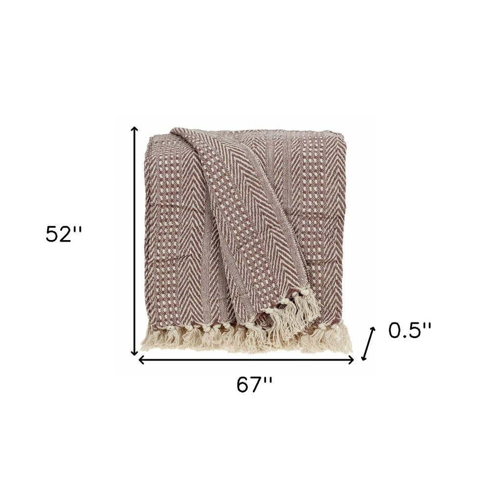 Brown and Beige Woven Herringbone Handloomed Throw HomeRoots
