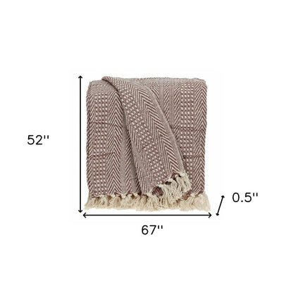 Brown and Beige Woven Herringbone Handloomed Throw HomeRoots