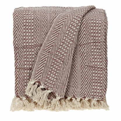 Brown and Beige Woven Herringbone Handloomed Throw HomeRoots