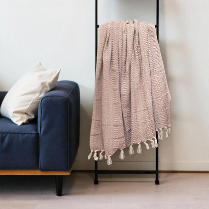 Brown and Beige Woven Herringbone Handloomed Throw HomeRoots