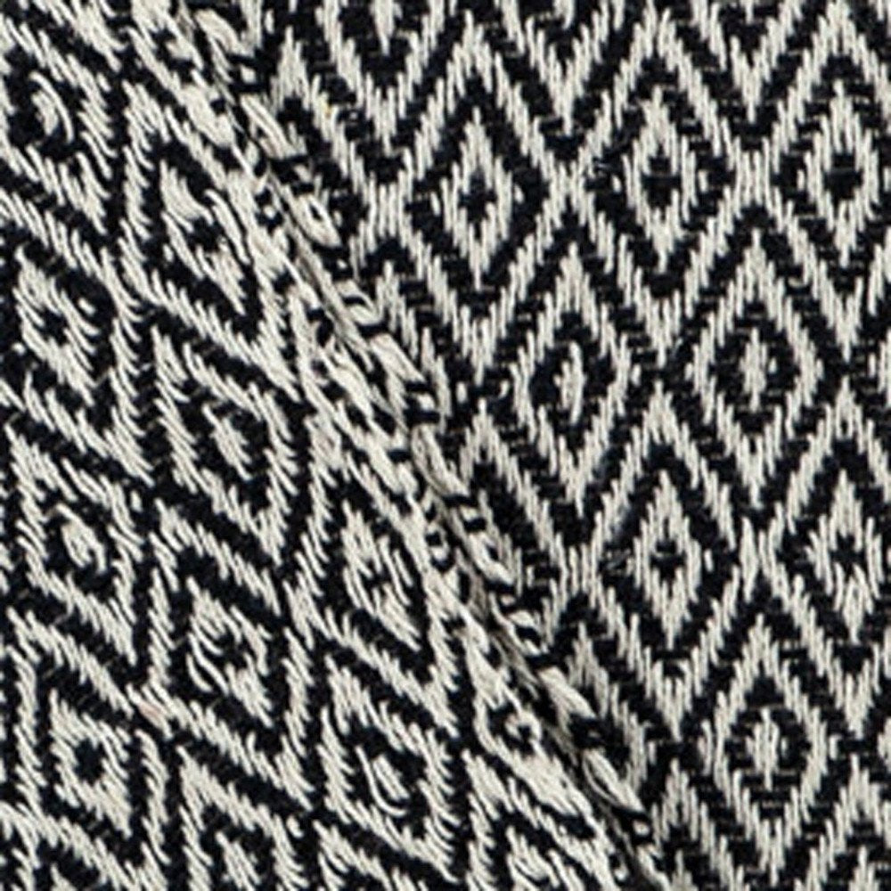 52" X 67" Black And Beige Geometric Diamond Throw Blanket with Tassels HomeRoots