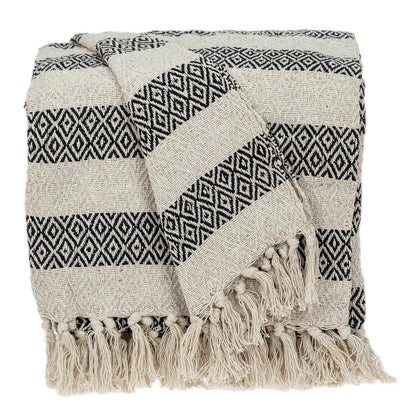 Black and Beige Diamond Weave Soft Cotton Handloom Throw HomeRoots