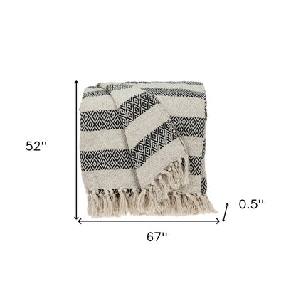 Black and Beige Diamond Weave Soft Cotton Handloom Throw HomeRoots
