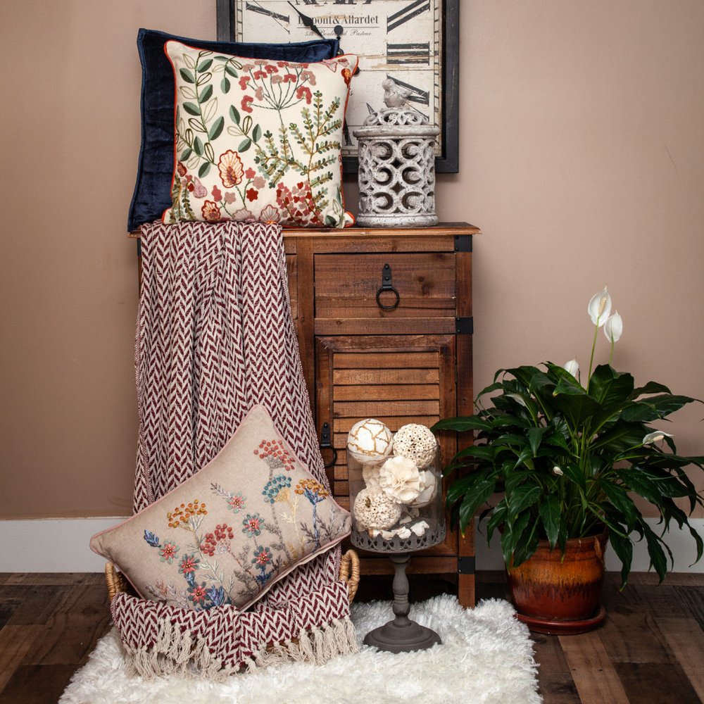 52" X 67" Burgundy And Ivory Cotton Woven Herringbone Throw Blanket with Tassels HomeRoots