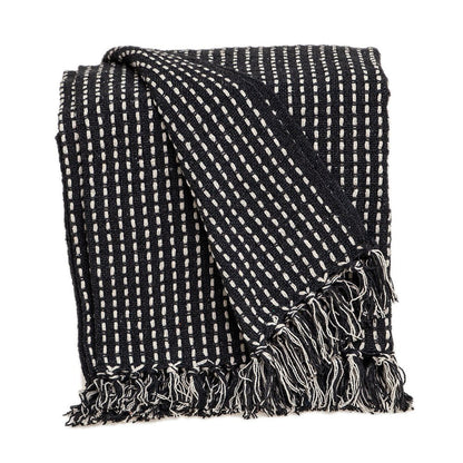 52" X 67" Black and White Woven Cotton Striped Throw Blanket with Tassels HomeRoots