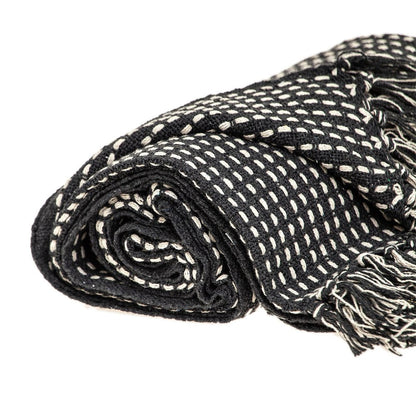 52" X 67" Black and White Woven Cotton Striped Throw Blanket with Tassels HomeRoots