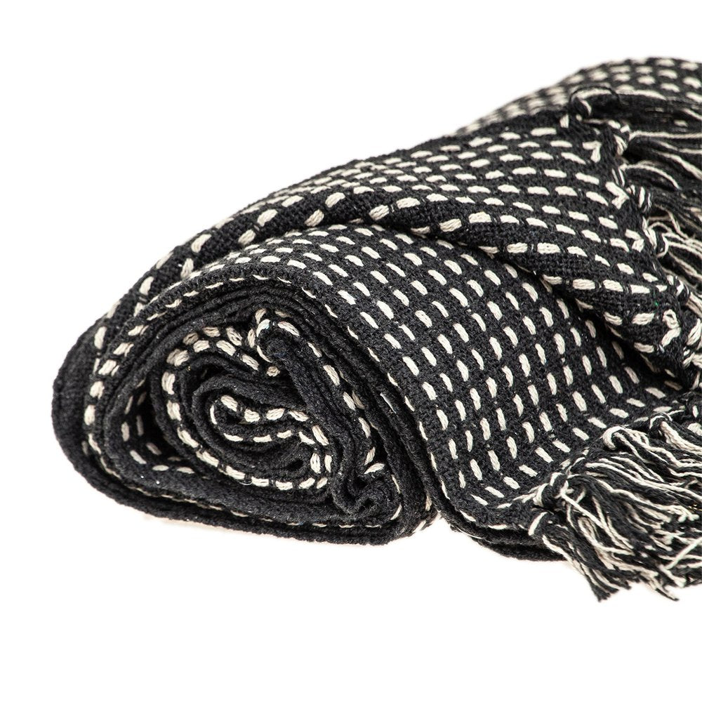 52" X 67" Black and White Woven Cotton Striped Throw Blanket with Tassels — view 3