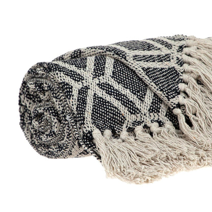 Grey and Beige Handloom Geometric Woven Throw Blanket HomeRoots