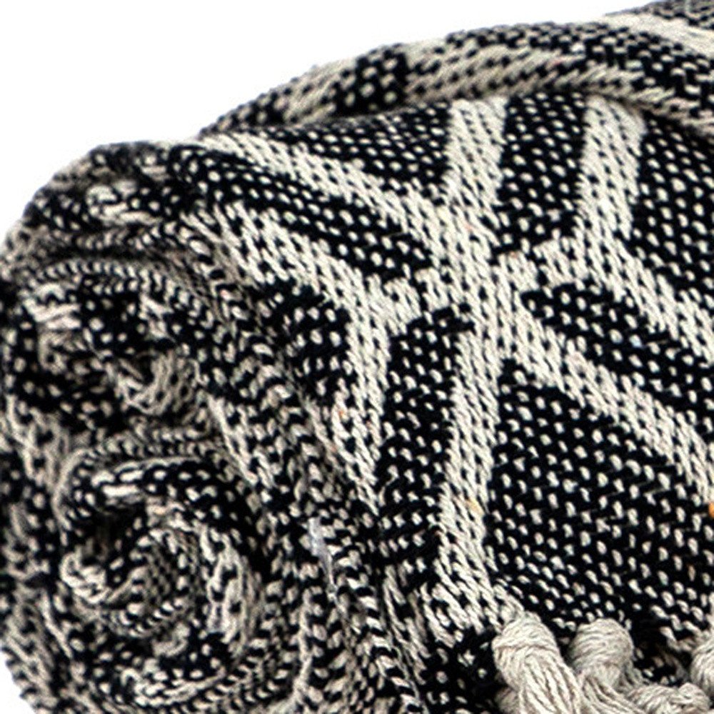 Grey and Beige Handloom Geometric Woven Throw Blanket HomeRoots