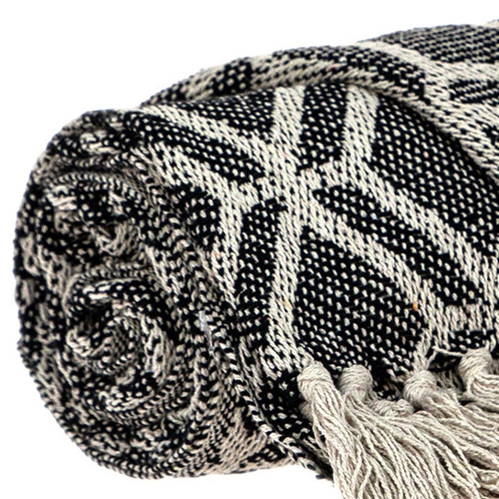 Grey and Beige Handloom Geometric Woven Throw Blanket HomeRoots