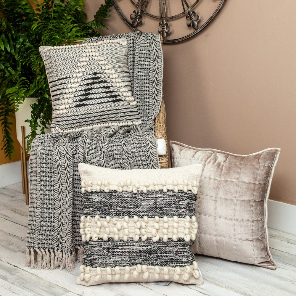 52" X 67" Beige and Black Quilted Cotton Abstract Throw Blanket HomeRoots