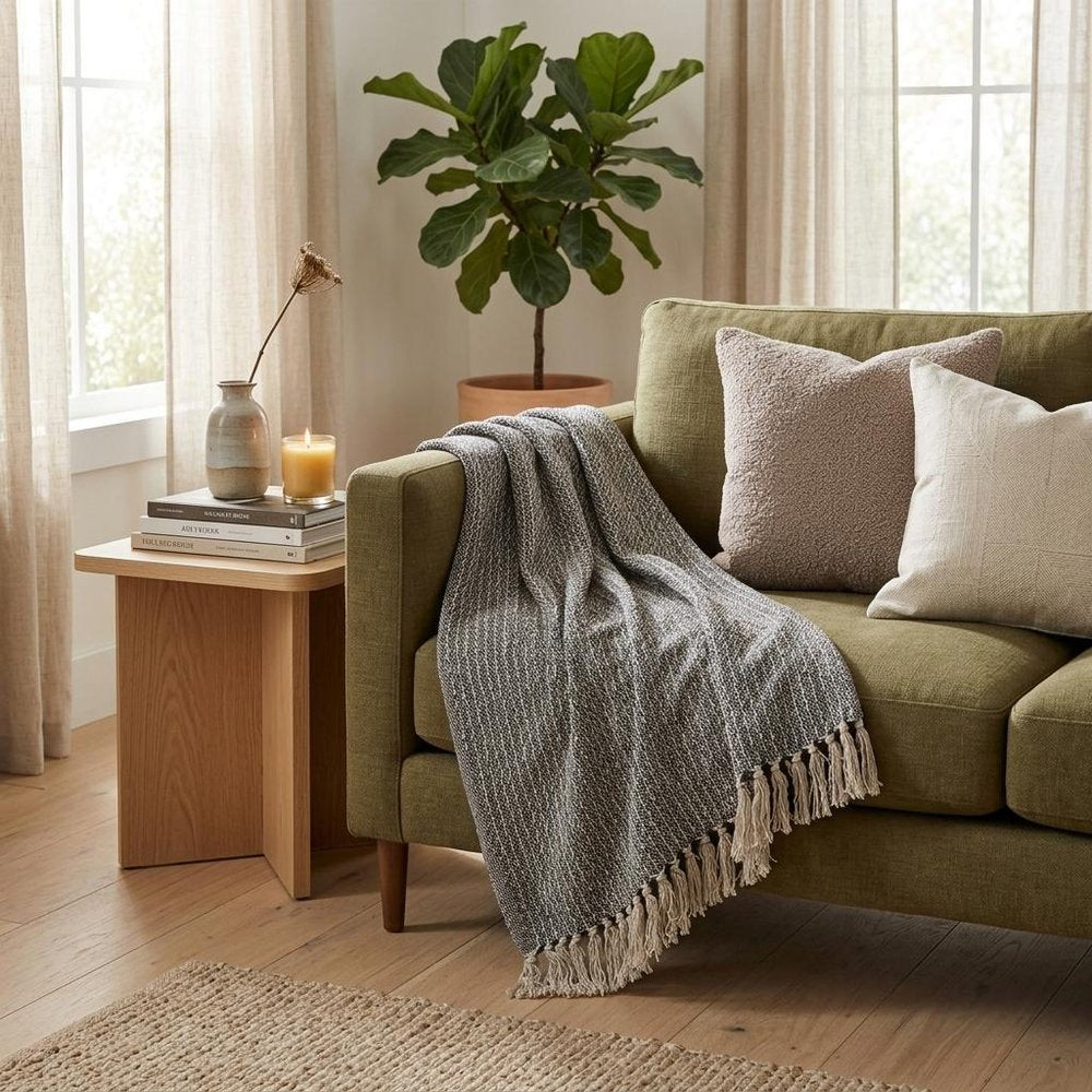 52" X 67" Beige and Black Quilted Cotton Abstract Throw Blanket HomeRoots