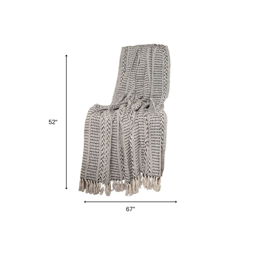 52" X 67" Beige and Black Quilted Cotton Abstract Throw Blanket HomeRoots