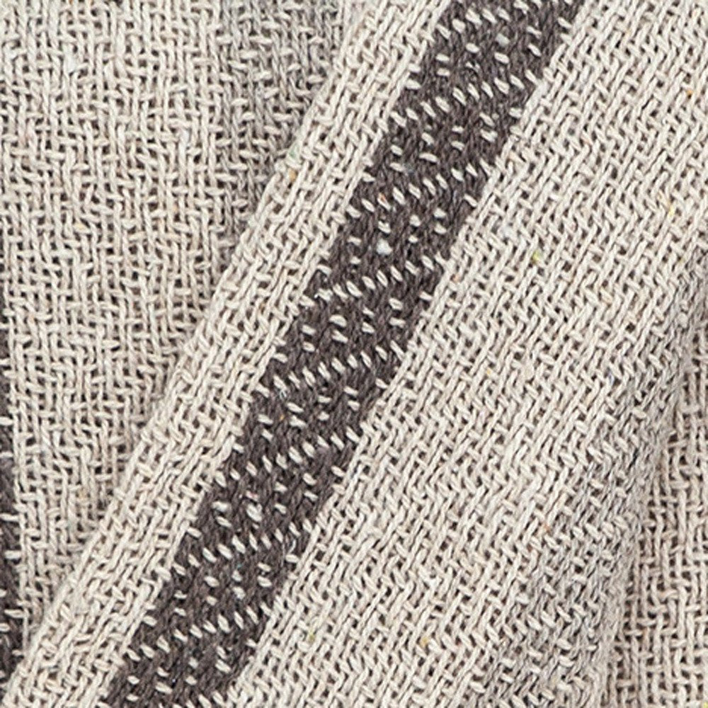 67" X 52" Beige And Taupe Cotton Woven Striped Throw Blanket with Fringe HomeRoots
