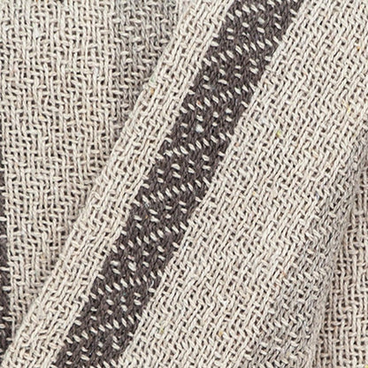 67" X 52" Beige And Taupe Cotton Woven Striped Throw Blanket with Fringe HomeRoots