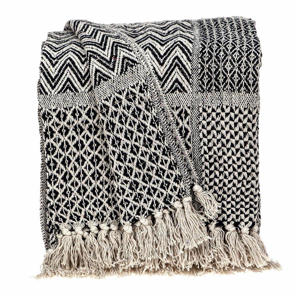 52" X 67" Beige and Black Quilted Cotton Abstract Throw Blanket HomeRoots