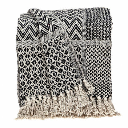 52" X 67" Beige and Black Quilted Cotton Abstract Throw Blanket HomeRoots