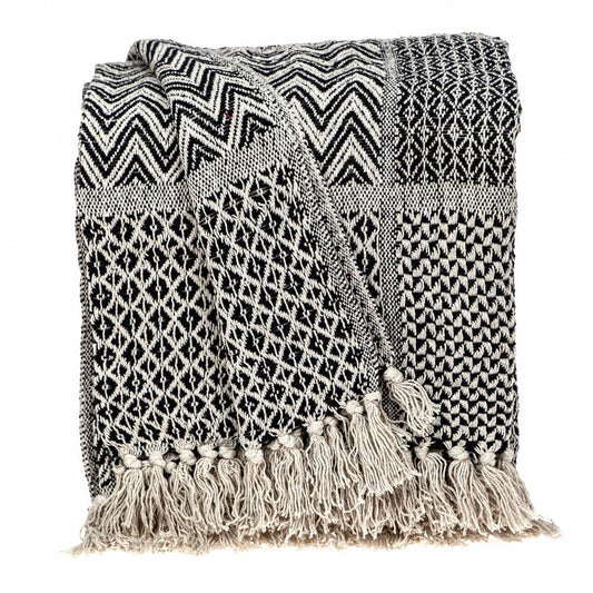 52" X 67" Beige and Black Quilted Cotton Abstract Throw Blanket HomeRoots