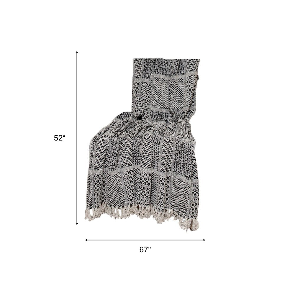 52" X 67" Beige and Black Quilted Cotton Abstract Throw Blanket HomeRoots
