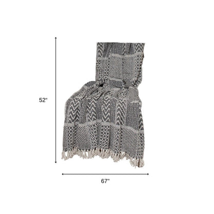 52" X 67" Beige and Black Quilted Cotton Abstract Throw Blanket HomeRoots