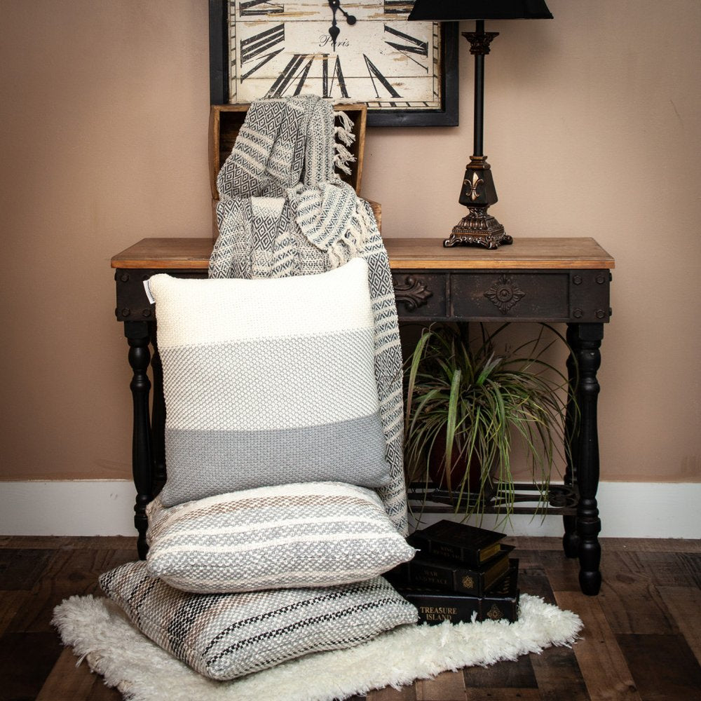 Beige and Taupe Diamond Weave Handloom Throw HomeRoots