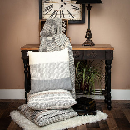 Beige and Taupe Diamond Weave Handloom Throw HomeRoots