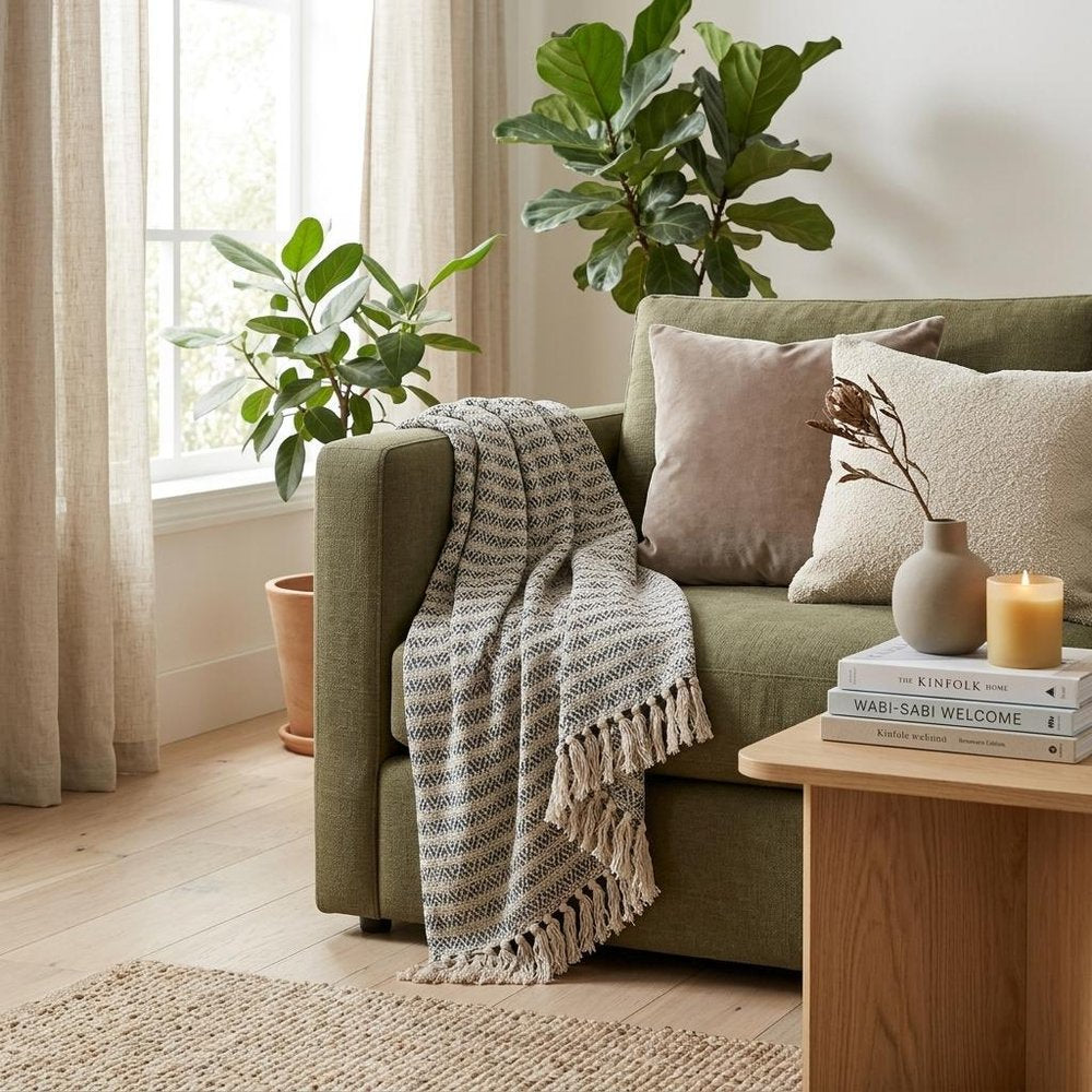 Beige and Taupe Diamond Weave Handloom Throw HomeRoots