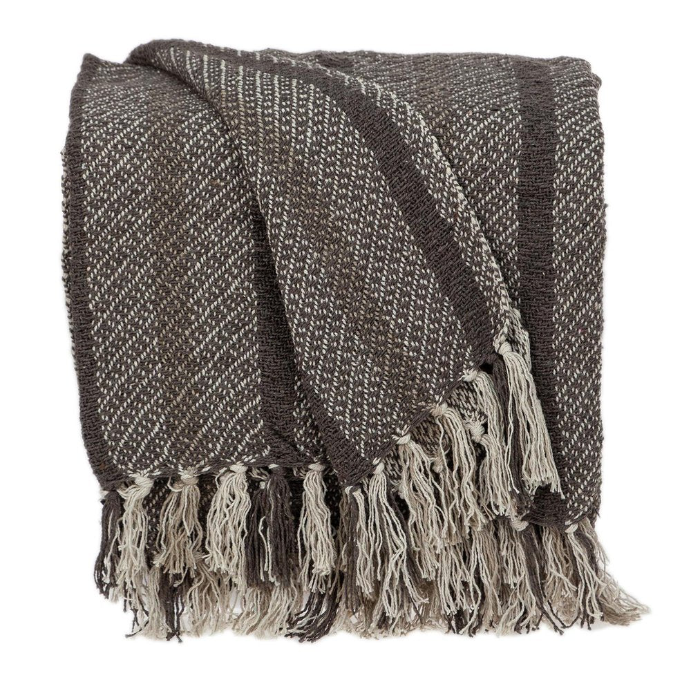 Brown and Taupe Striped Woven Handloom Throw HomeRoots
