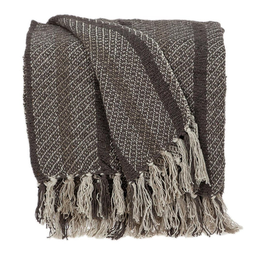 Brown and Taupe Striped Woven Handloom Throw HomeRoots