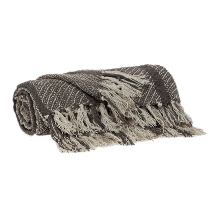 Brown and Taupe Striped Woven Handloom Throw HomeRoots