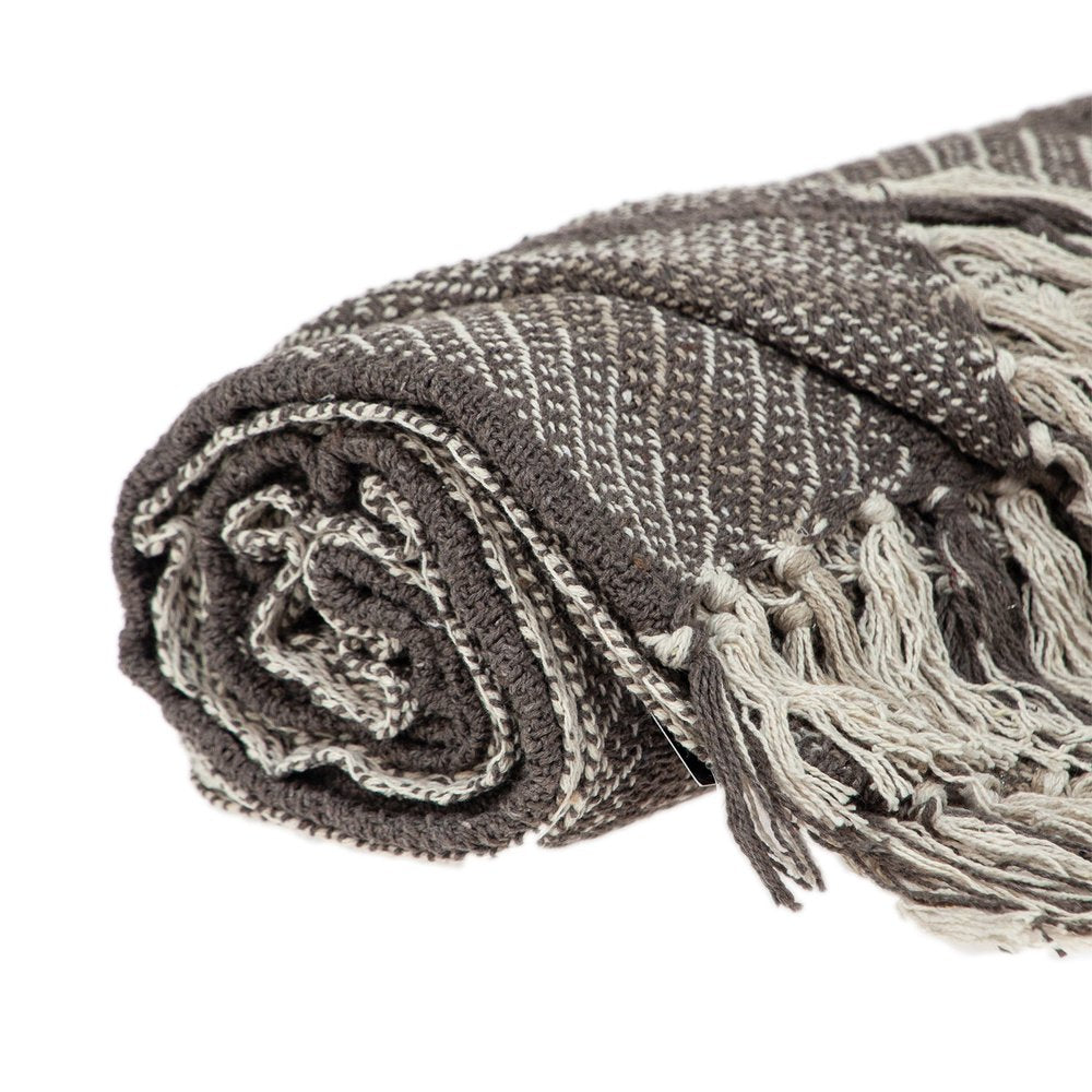 Brown and Taupe Striped Woven Handloom Throw HomeRoots