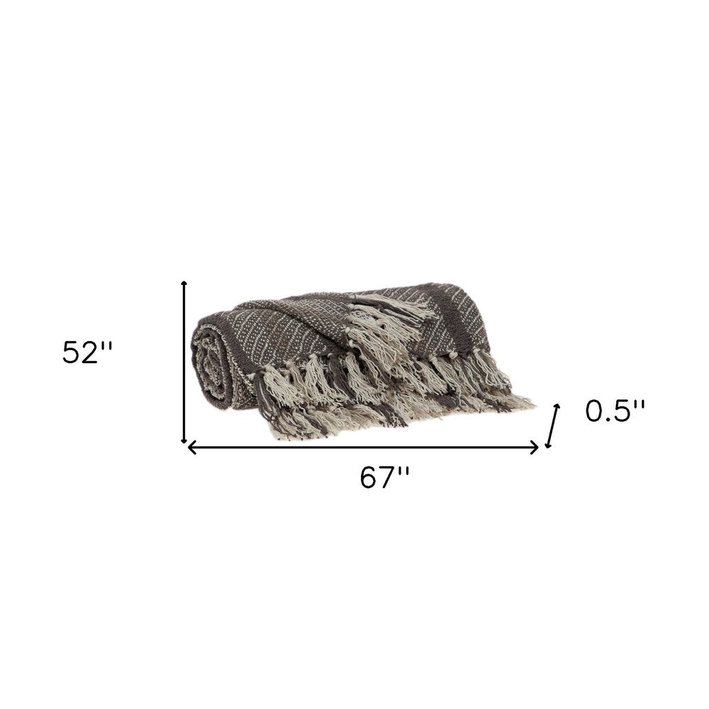 Brown and Taupe Striped Woven Handloom Throw HomeRoots