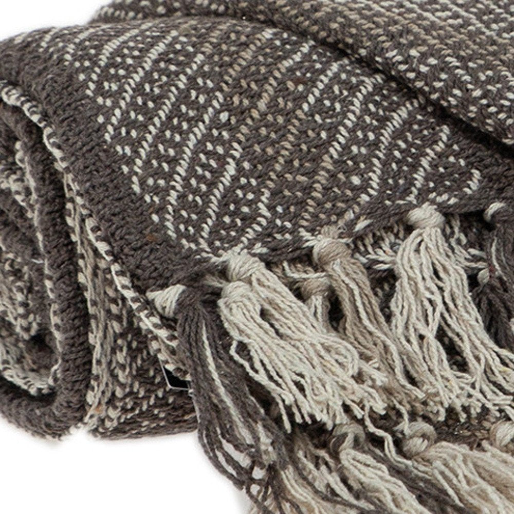 Brown and Taupe Striped Woven Handloom Throw HomeRoots