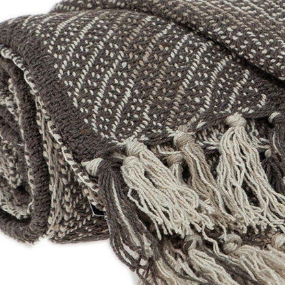 Brown and Taupe Striped Woven Handloom Throw HomeRoots