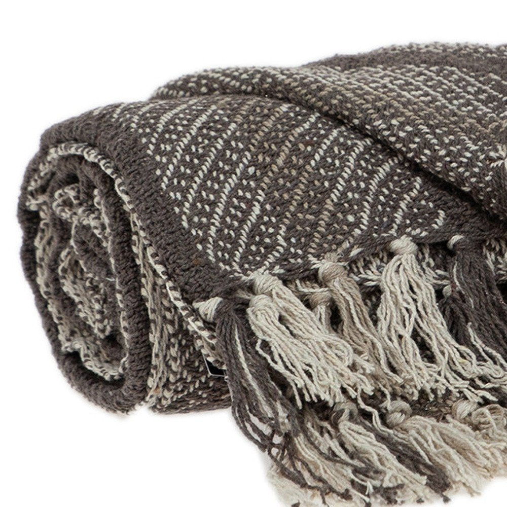 Brown and Taupe Striped Woven Handloom Throw HomeRoots